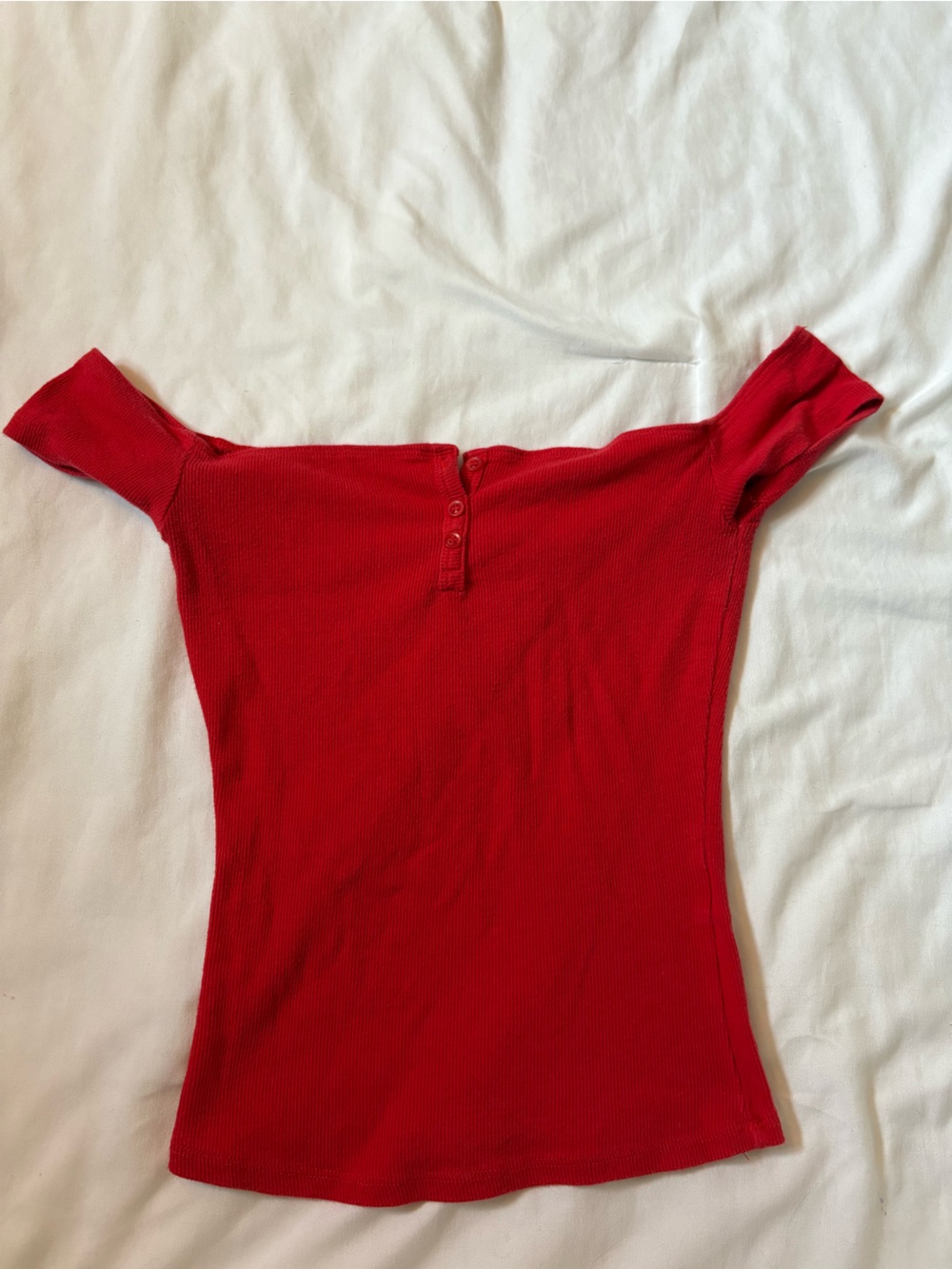 Garage Off-Shoulder Ribbed Knit Top - Red
